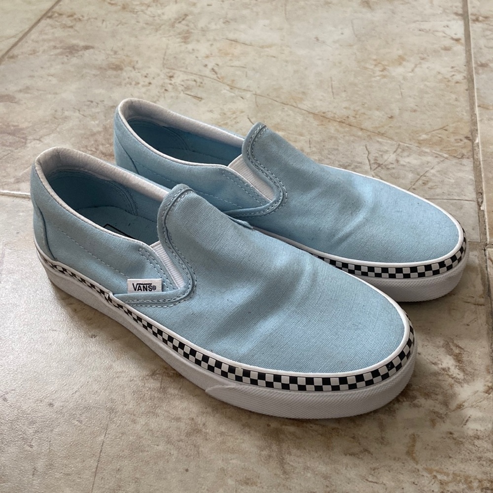 Vans low top baby blue checkered mens 5 women’s 6.5